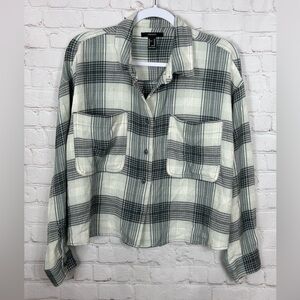 Forever 21 Womens Black Plaid‎ Lightweight Button Up Shirt Rayon Blend, Sz M
